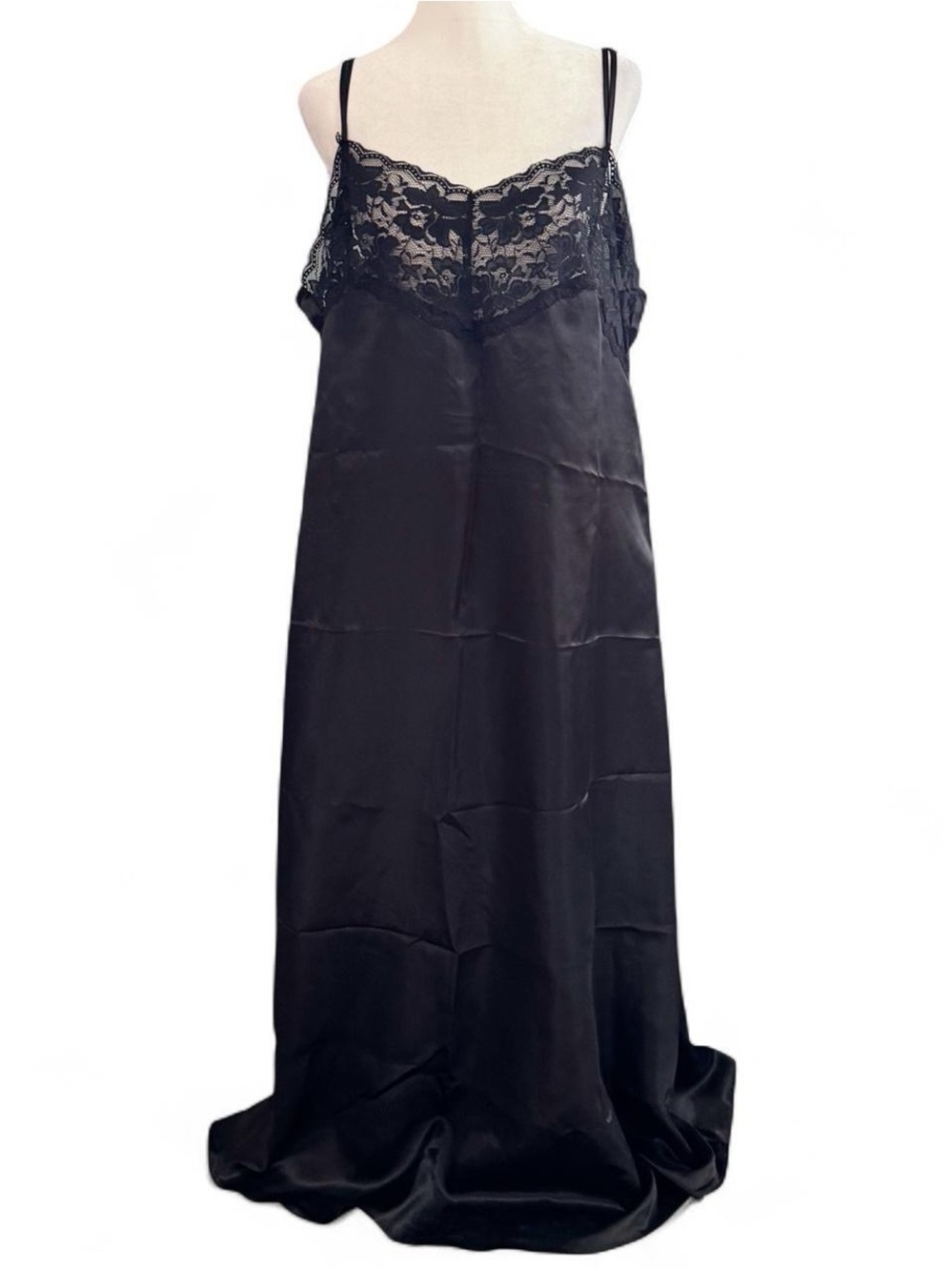 Vintage 90s Amoureuse Black Lace Full Length Slip Dress XL Fit
